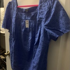 Talbots Eyelet Blue Square Neck Top